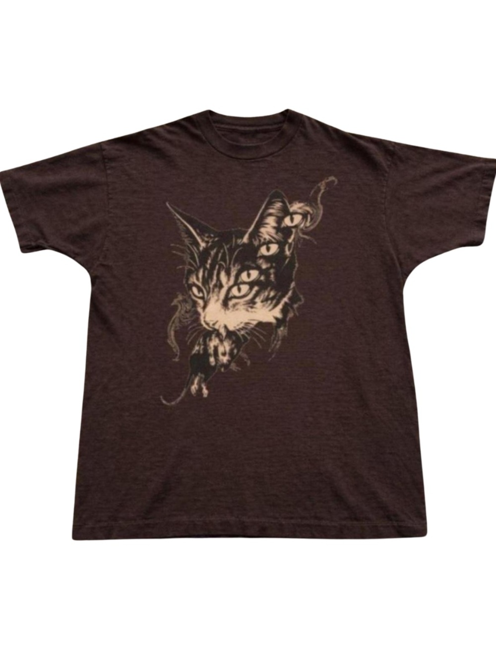Dark Chocolate Tee with Beige Cat Graphic